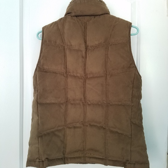 LL Bean Down Vest Puffer Faux Fur Collar Brown Sm - Picture 6 of 7